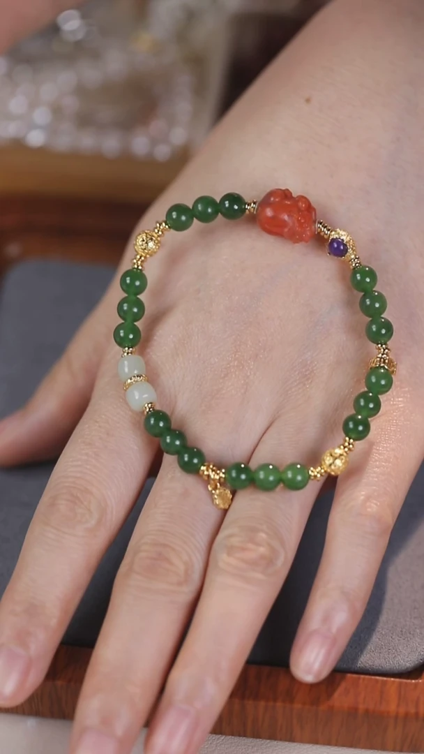 银S925镶嵌手链和田玉手串