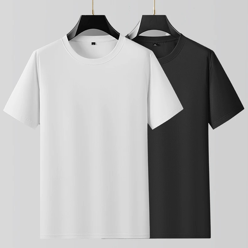 胖子宽松大码男士T恤加大码纯色圆领V领T夏季凉感大码上装简约白T