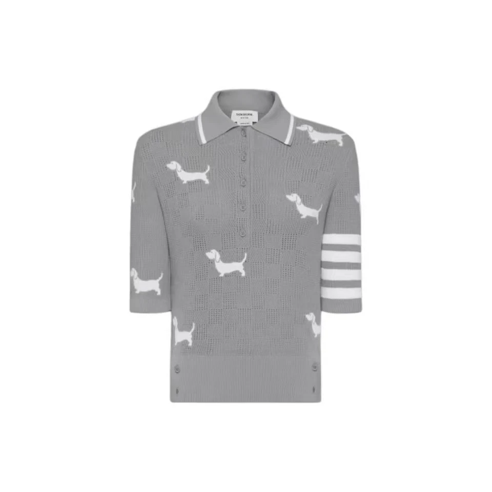 全新未使用 THOMBROWNE 小狗图案短袖条纹针织polo衫