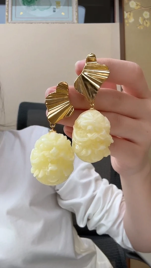 琥珀未镶嵌耳饰耳环