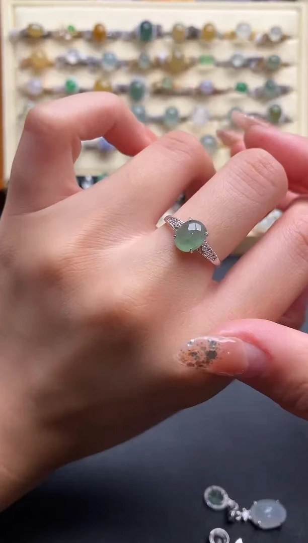 银S925镶嵌戒指翡翠5555555+6