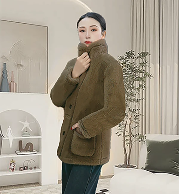 冬季韩版时尚洋气外套皮毛一体双面穿百搭女士宽松上衣加厚外套