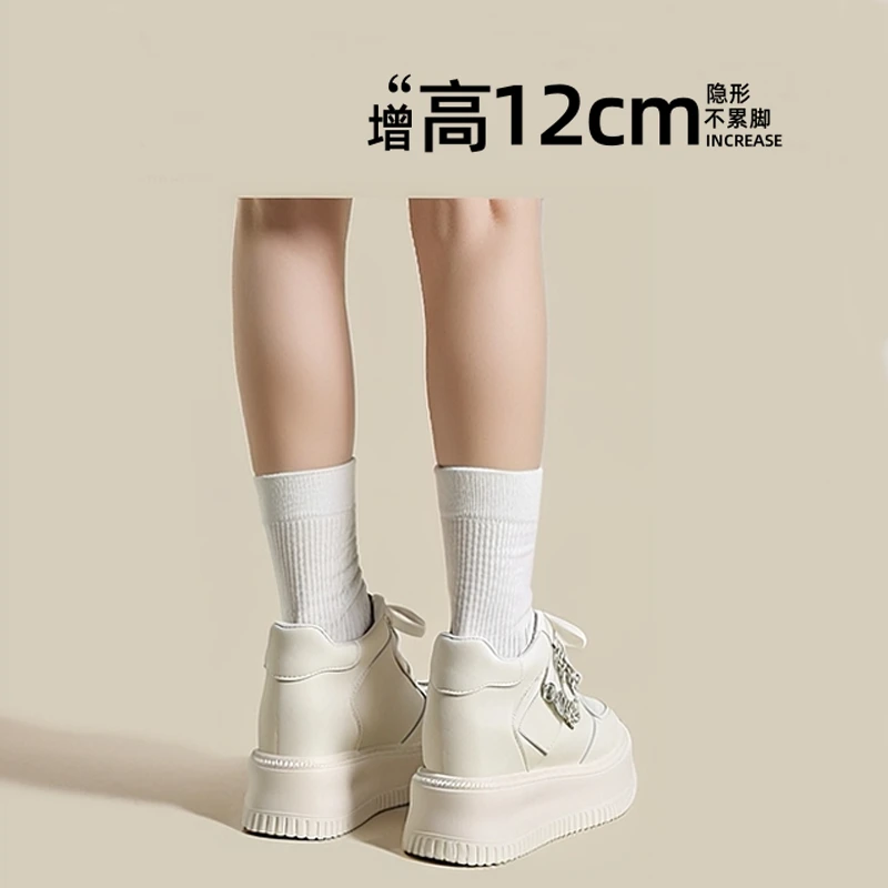 小白鞋女2024新款爆款内增高12cm厚底系带板鞋小众不撞款百搭鞋子