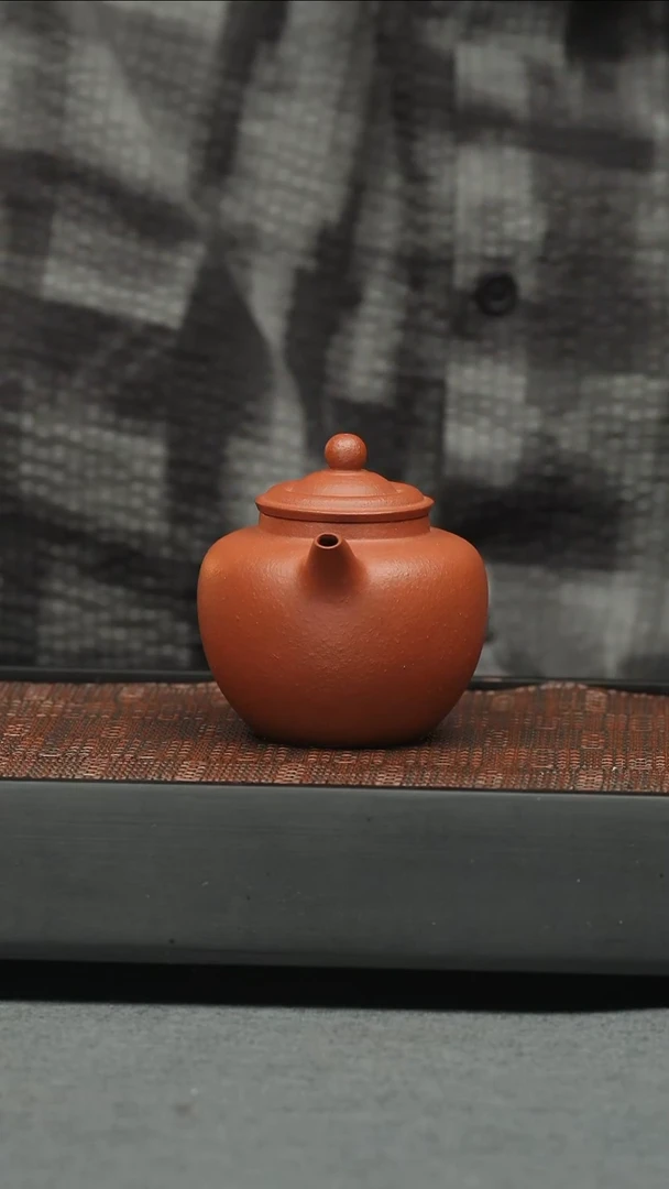 茶壶紫砂五堂大亨笠帽-粗砂朱泥