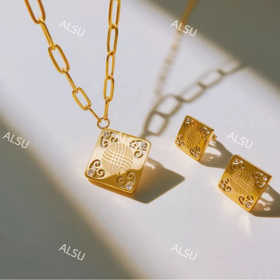 合金项链 ALSU原创经典民族风最新款XANGRAH项链耳钉两件套百搭