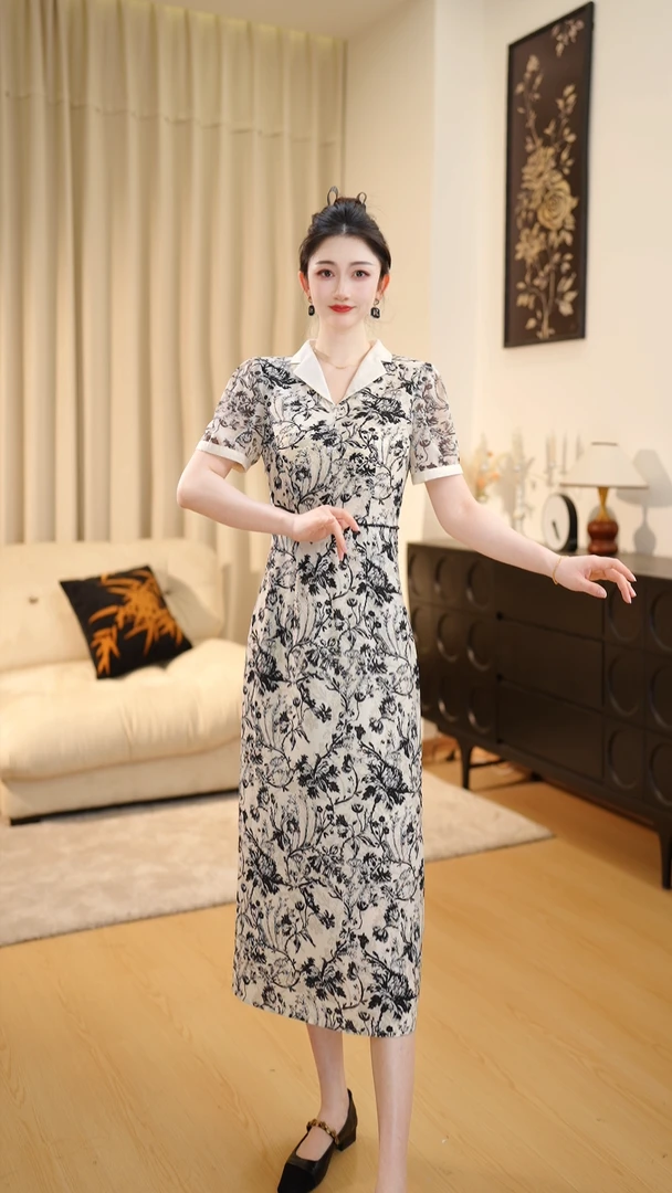 【LZ】2025新款夏季短袖显瘦轻奢时尚气质连衣裙DLS00366