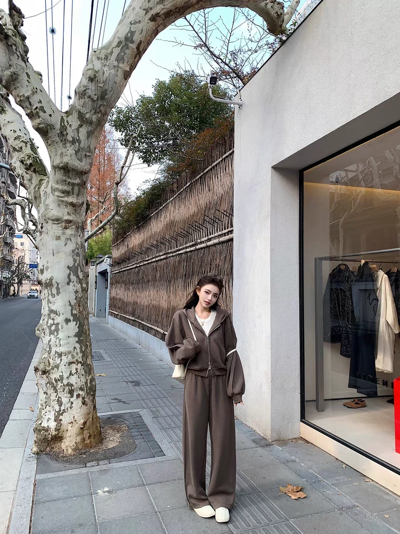 慵懒风设计感辣妹气质连帽外套女2025春季新款显瘦休闲阔腿裤