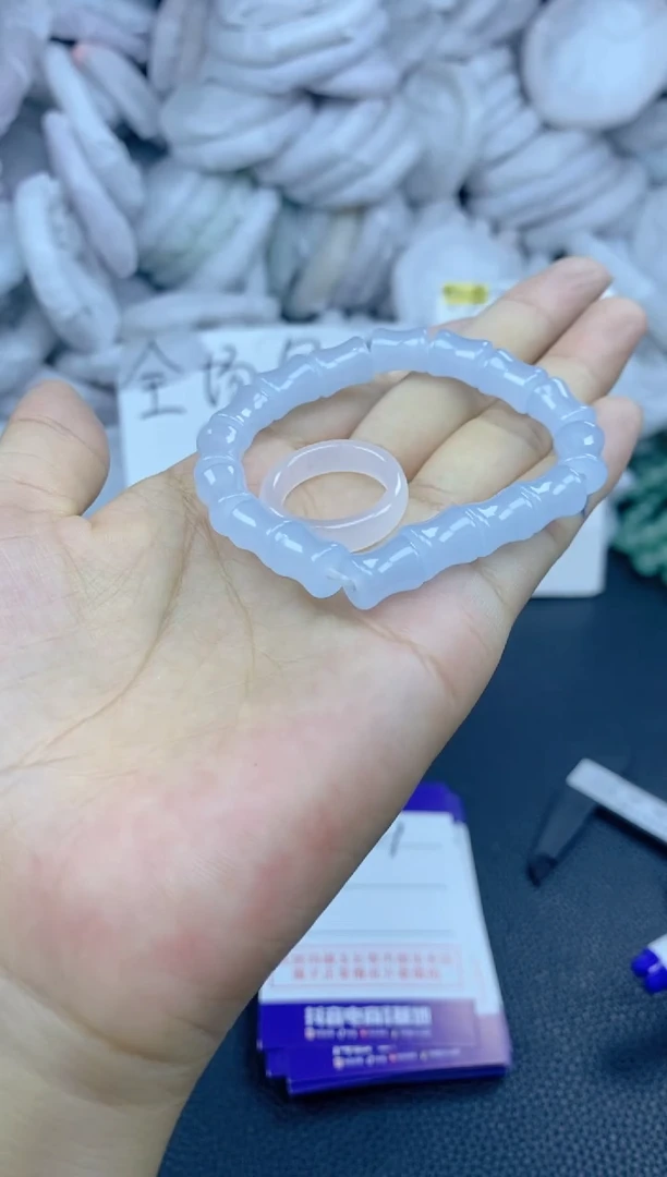手镯玛瑙/玉髓未镶嵌蓝色竹节戒指