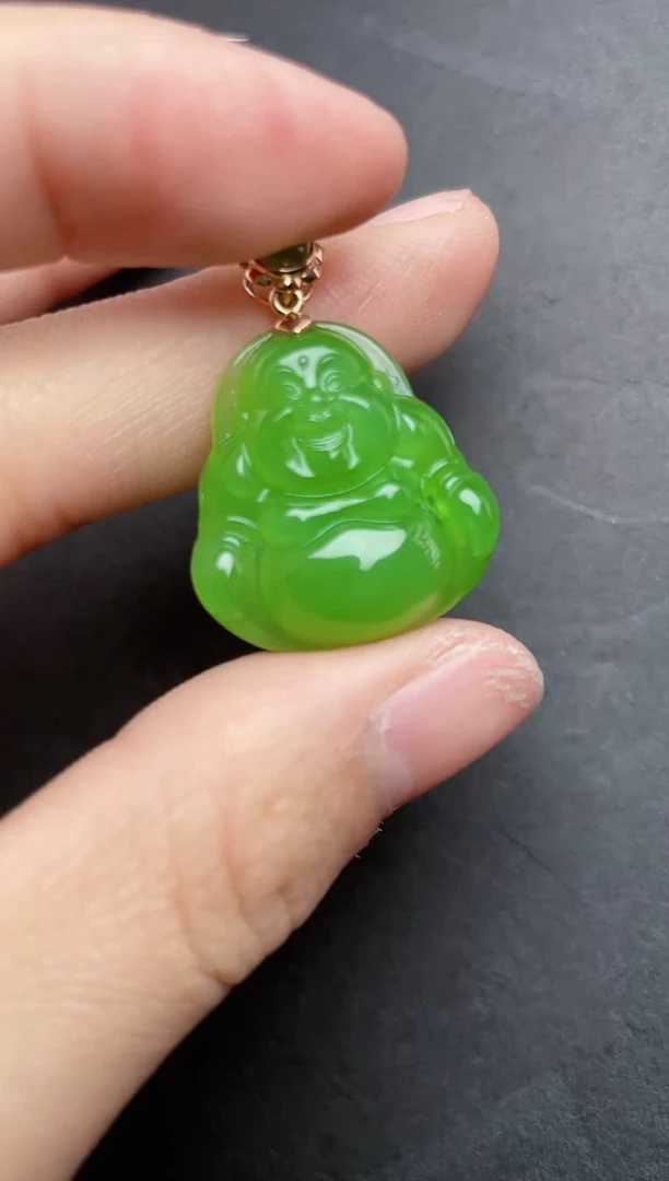 【闪购商品】和田玉吊坠18K金镶嵌苹果绿佛公吊坠