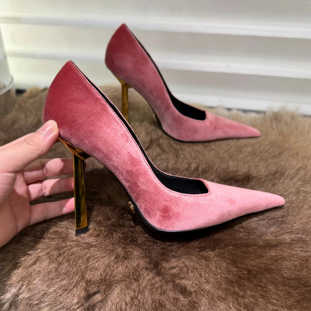 2025秋冬新款欧美宴会时尚轻奢高跟鞋女细跟尖头绒面温柔百搭单鞋