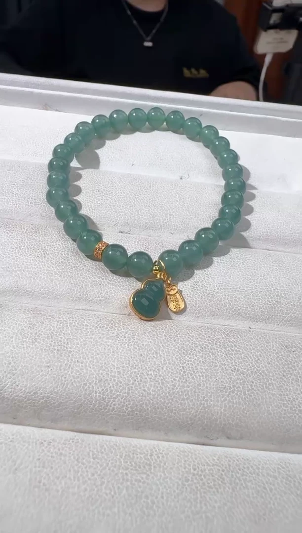【闪购商品】翡翠手链银S925镶嵌蓝水翡翠葫芦设计款