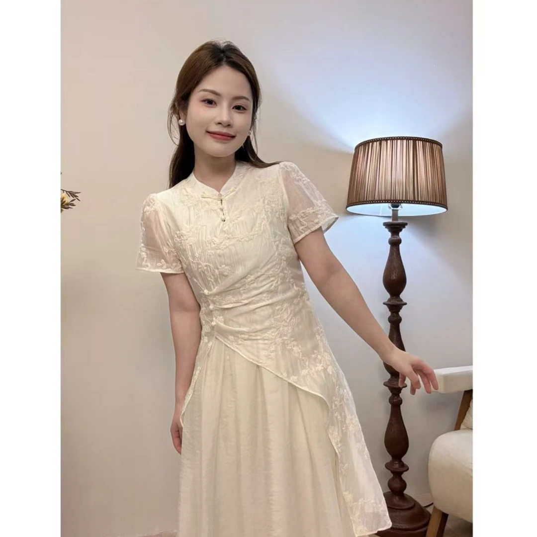 小个子新中式无开衩花卉绣花旗袍温柔优雅提花中国风气质连衣裙