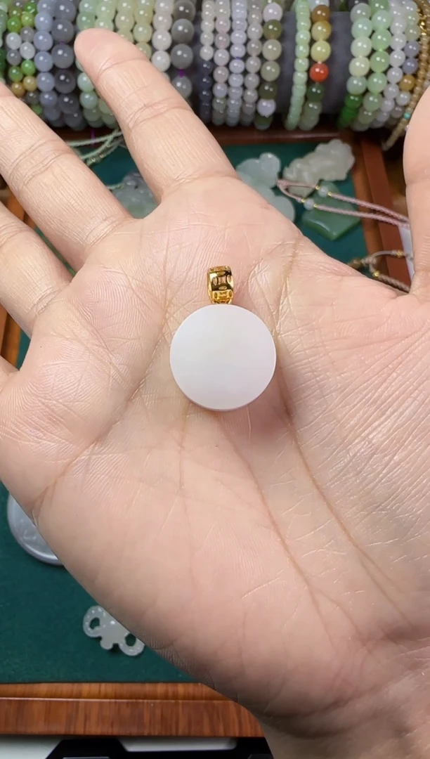 【闪购商品】和田玉无银S925镶嵌小圆牌吊坠