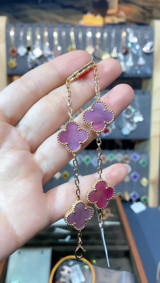 18K金镶嵌贝壳（贝母）手链贝母K玫粉贝五花