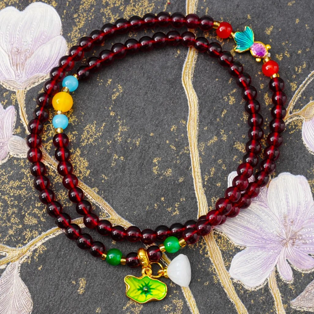 精美石榴石莲蓬金鲤鱼手串-MX081 无礼盒