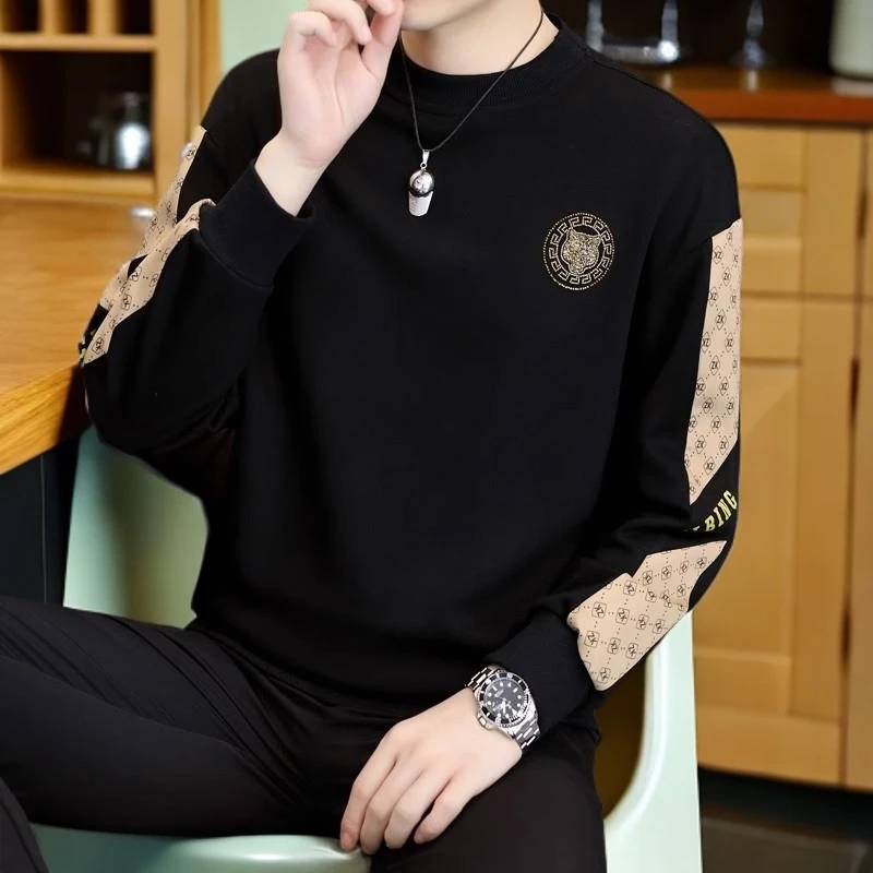 VALVOELITE男士新款厚T恤春秋季新款烫钻潮牌宽松长袖打底衫上衣