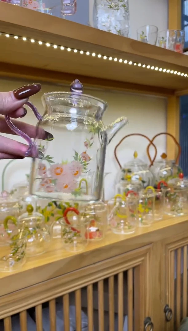 手工艺品玻璃九河小执壶紫把桃花啊