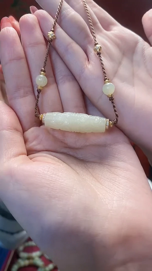 【闪购商品】和田玉挂件未镶嵌横穿甘黄十二眼吊坠约35mm