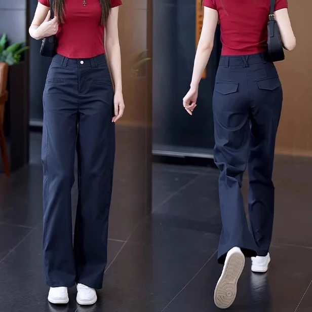 天丝棉窄版阔腿裤女夏季新款高腰显瘦休闲百搭直筒裤子西装裤女款