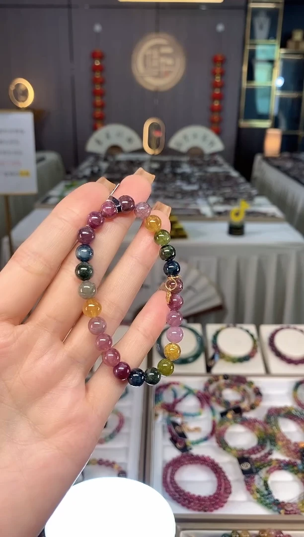 未镶嵌老矿碧玺彩虹单圈手串7mm+碧玺dan多样性发货一条