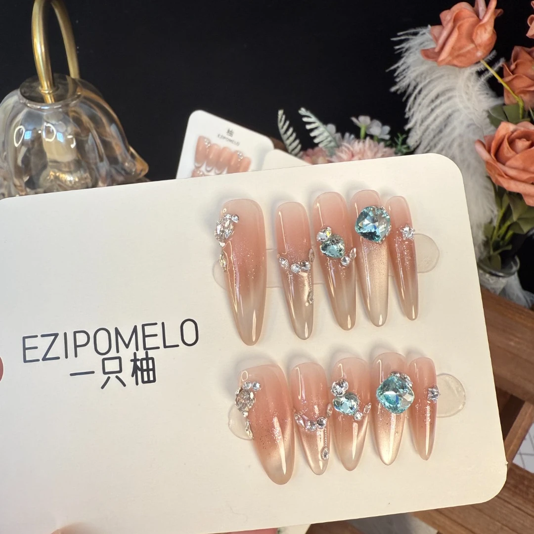 【璀璨之星】一只柚纯手工穿戴甲天青蓝钻高级猫眼千金气质显白款