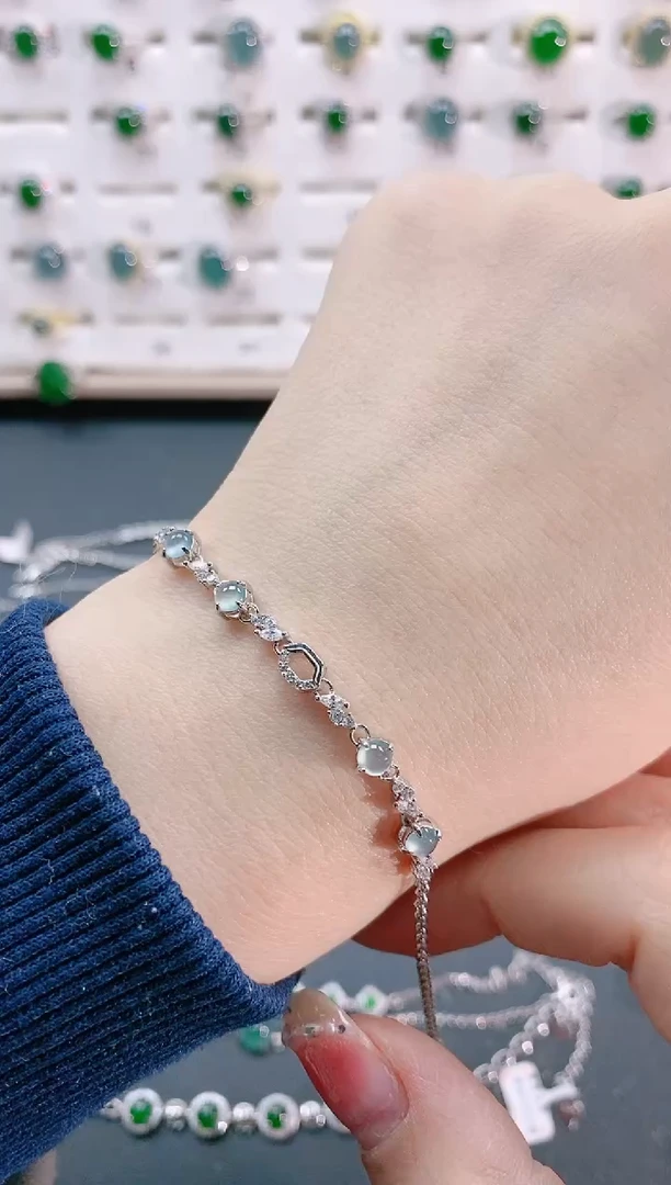 【闪购商品】翡翠手链银S925镶嵌天然翡翠