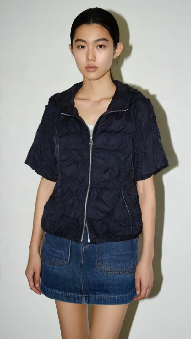 95新 MONCLER 蒙口褶皱设计短袖拉链外套/wh94