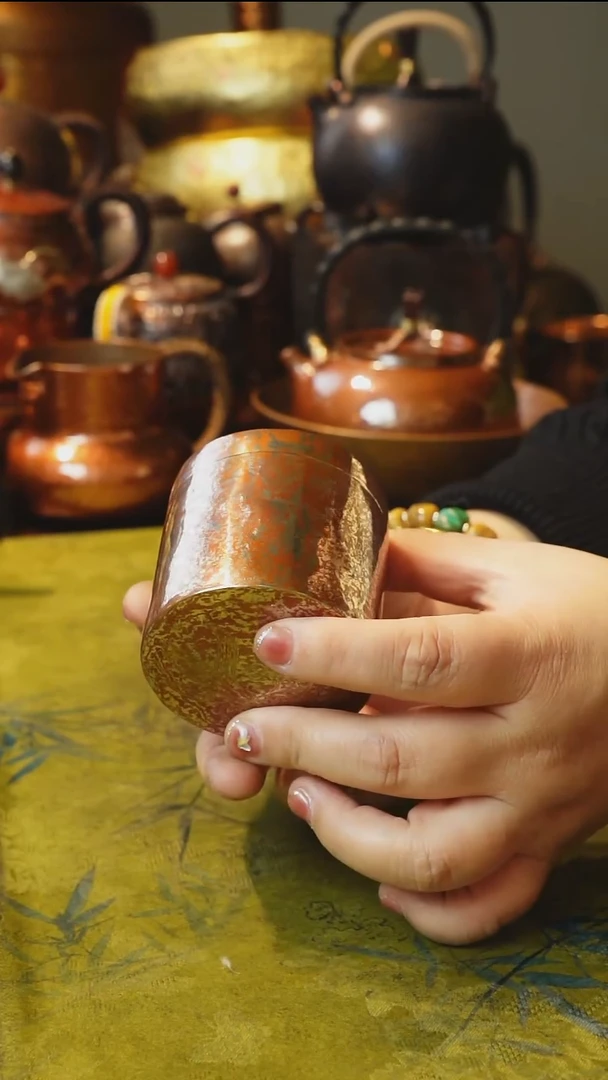 纯紫铜木纹金茶叶罐