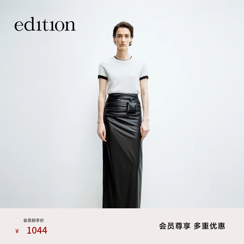 【商场同款新品】edition2025春季立裁包臀开衩皮半裙#EBE1SKT005