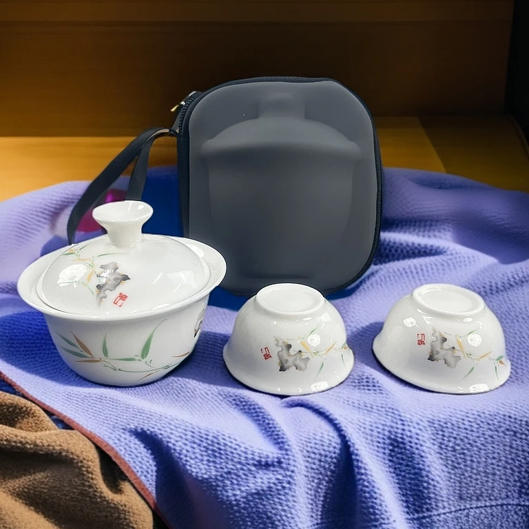 Z002陶瓷便携式旅行茶具随身泡茶杯收纳手工户外简约中式