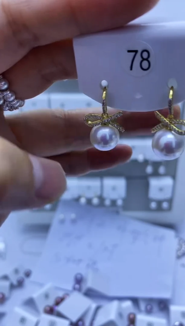 银S925镶嵌耳饰淡水珍珠78