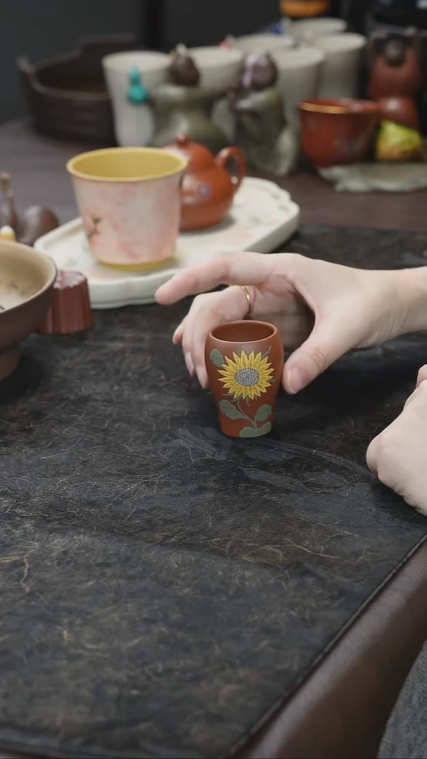 九隐茶器红泥向日葵象腿杯