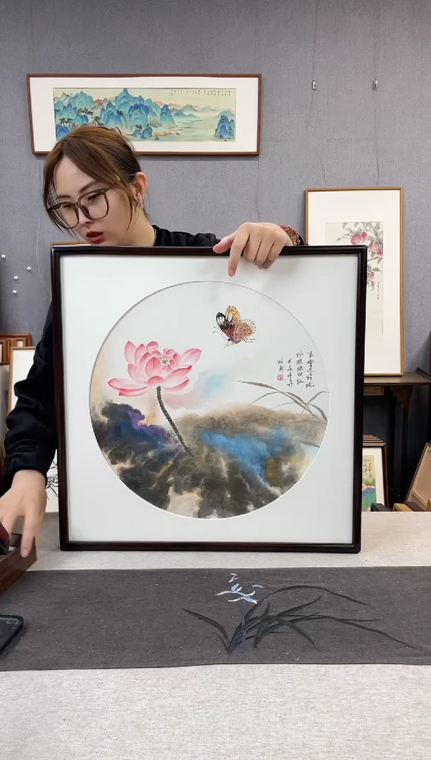 【闪购商品】国画手写手绘带框作品-52*52-