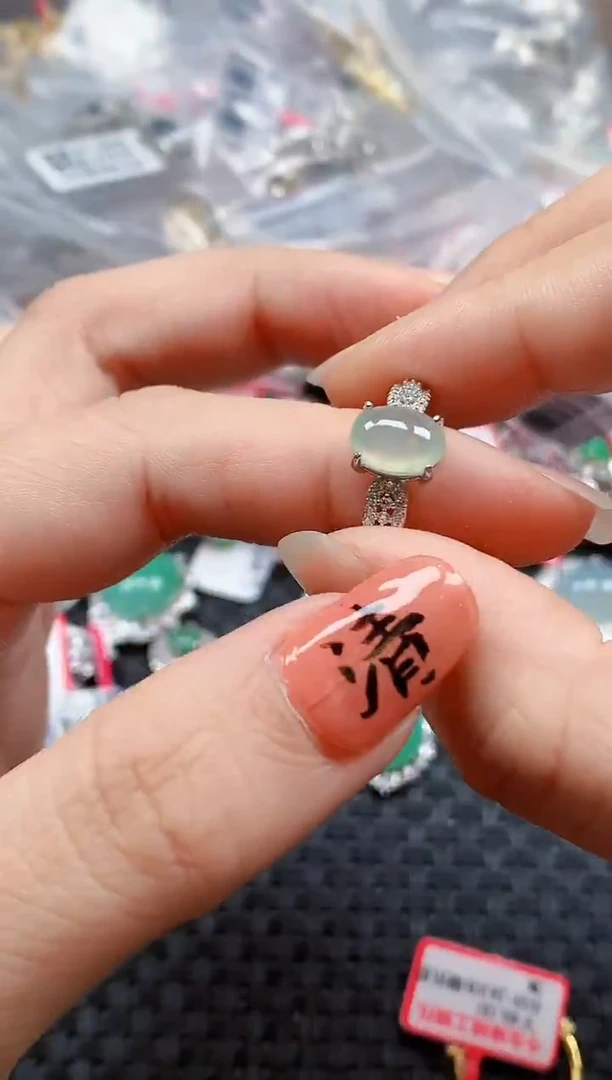 银S925镶嵌戒指翡翠天然A货缅甸翡翠