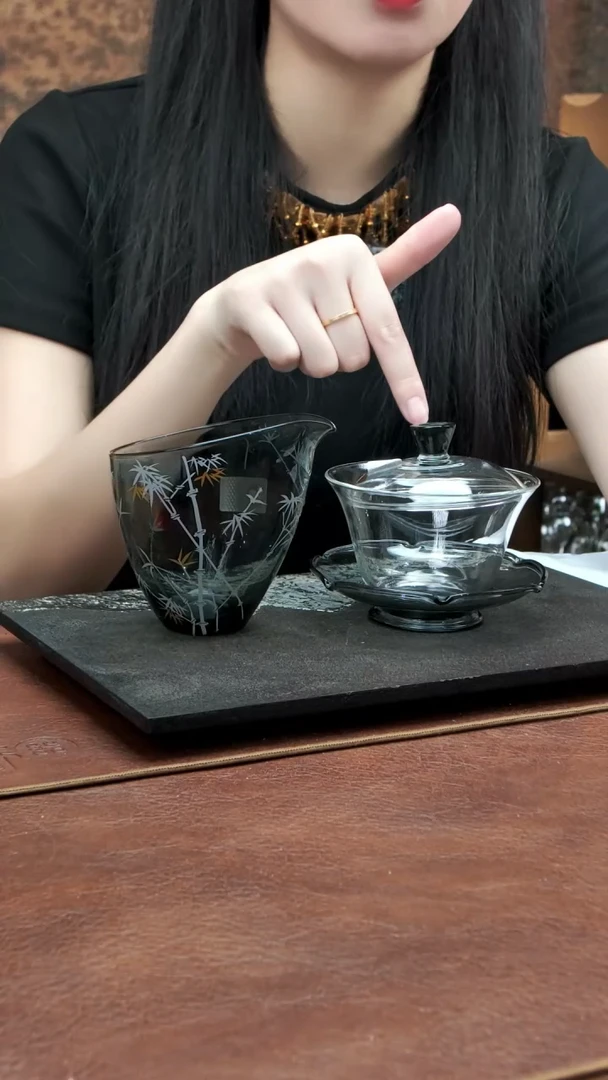 云心茶海+荷叶盖碗 浅黑色