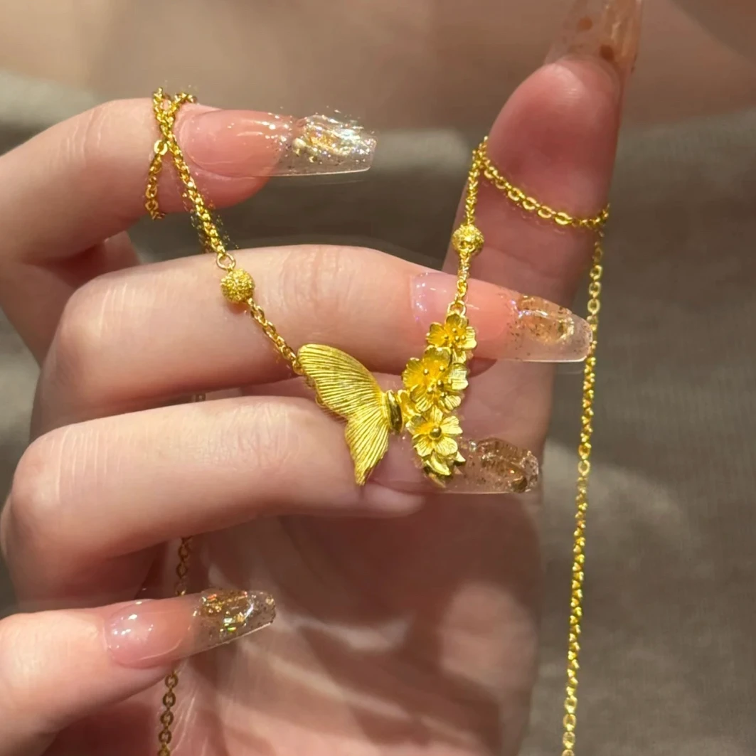 OULLEN 铜合金项链 新款2025蝴蝶繁花超仙项链时尚百搭女士锁骨链