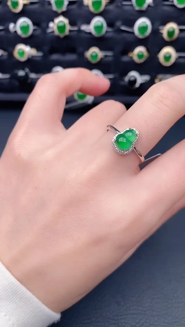 银S925镶嵌戒指翡翠天然a货翡翠57