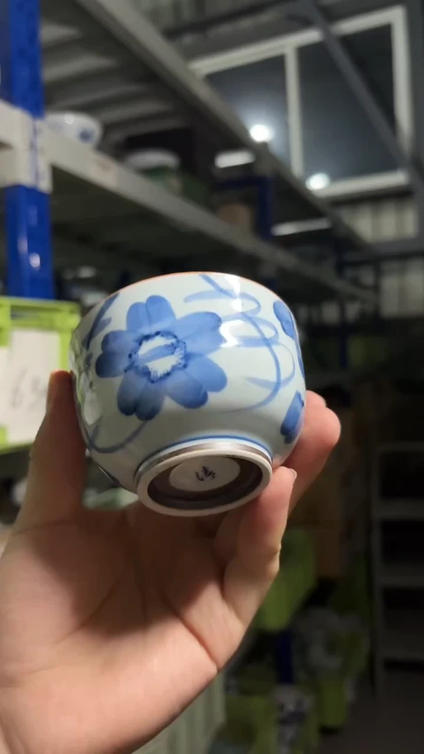 陶瓷染花纹 京都茶杯 无盖子 微微瑕