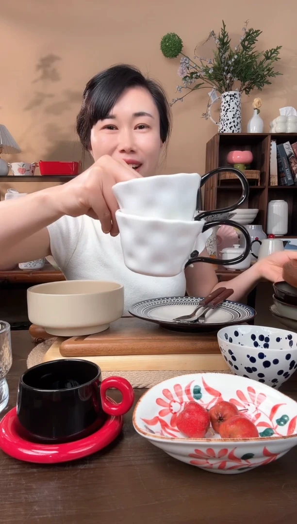 陶瓷黑耳朵杯2只微瑕