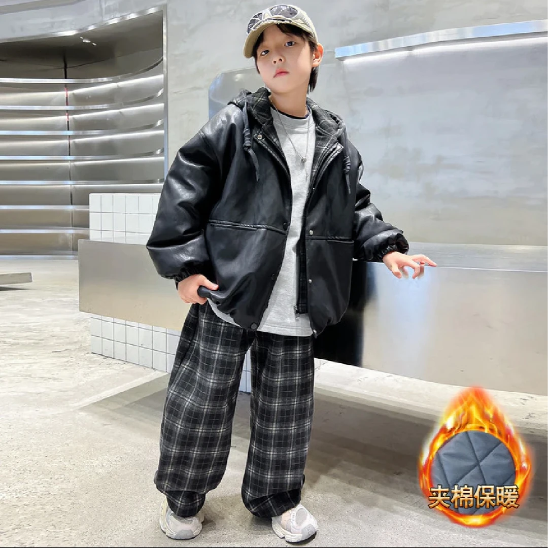 男童中大童夹棉皮衣中大童男孩子