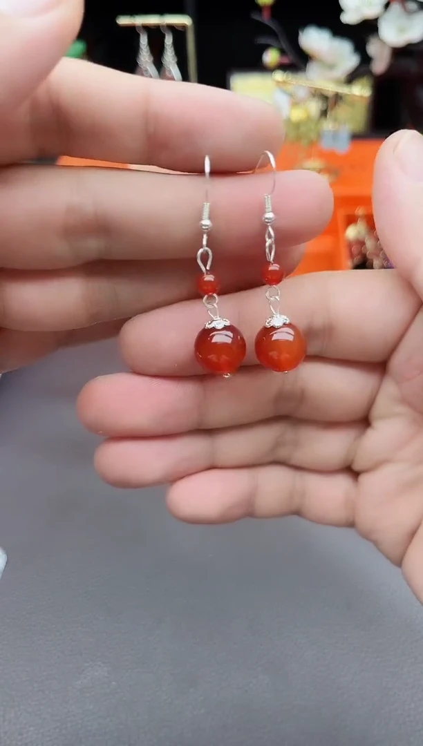 玛瑙/玉髓耳饰银S925镶嵌409000