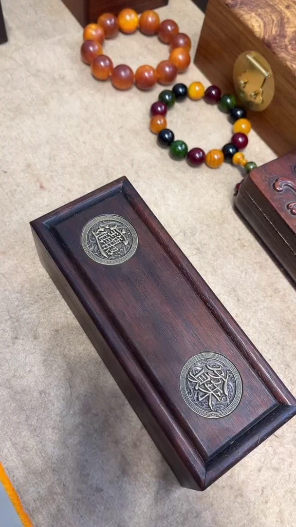 【闪购商品】贡木镶嵌铜钱小线香盒