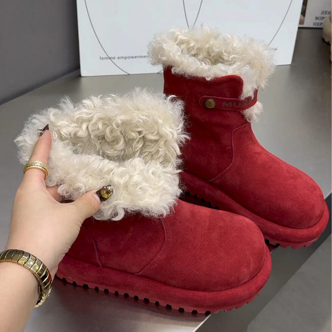 大头厚底雪地靴女款2025新款冬季马丁靴两穿勃肯短靴加绒毛毛棉