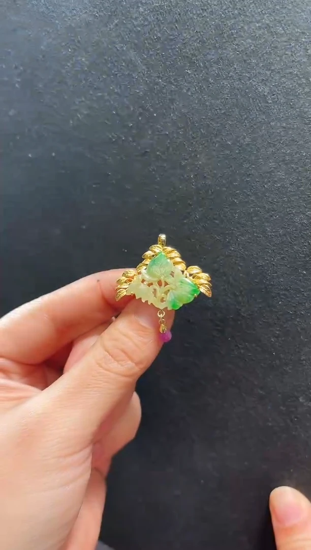 【闪购商品】翡翠吊坠(不含链)14K金镶嵌胸针支持48小时鉴赏