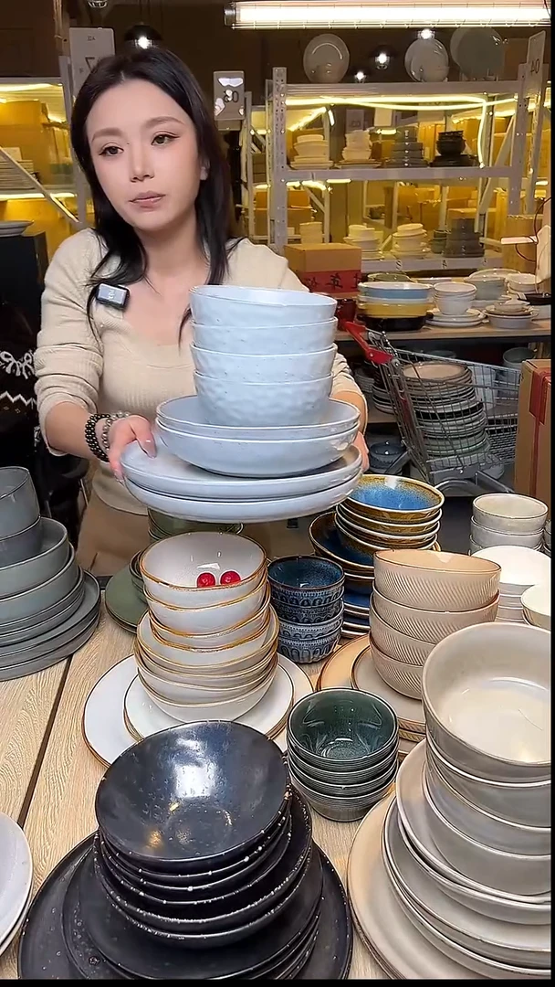 瓷16外贸尾货窑变釉下彩默外微瑕（芝麻釉八件套）