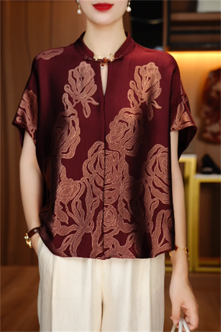 诺诗 新款洋气宽松显瘦优雅轻奢气质印花百搭上衣V25P567