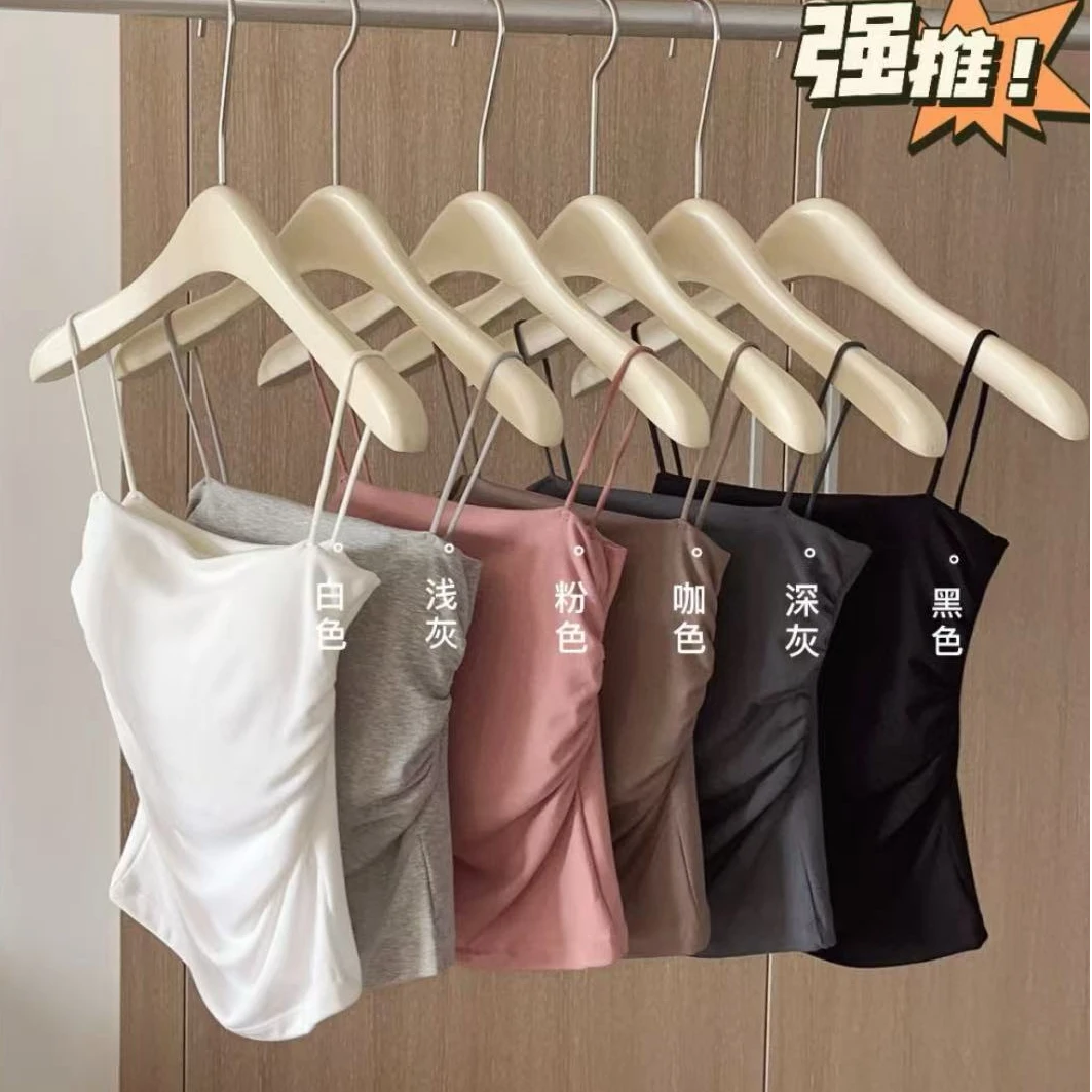 2025新款带胸垫内搭吊带背心女夏季无袖外穿辣妹美式百搭抹胸上衣