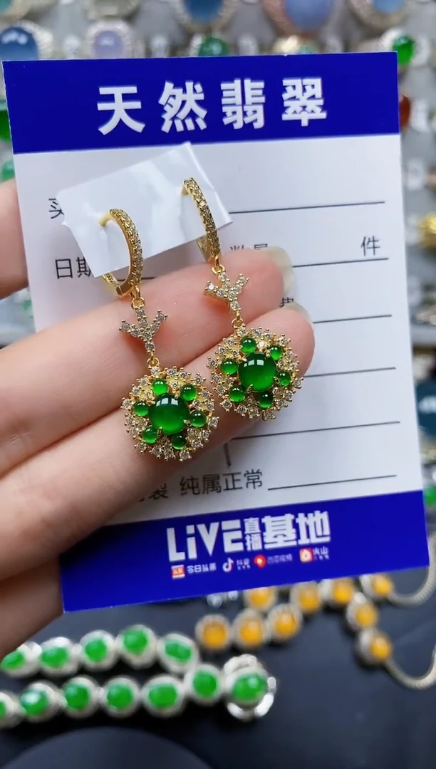 翡翠银S925镶嵌耳饰409