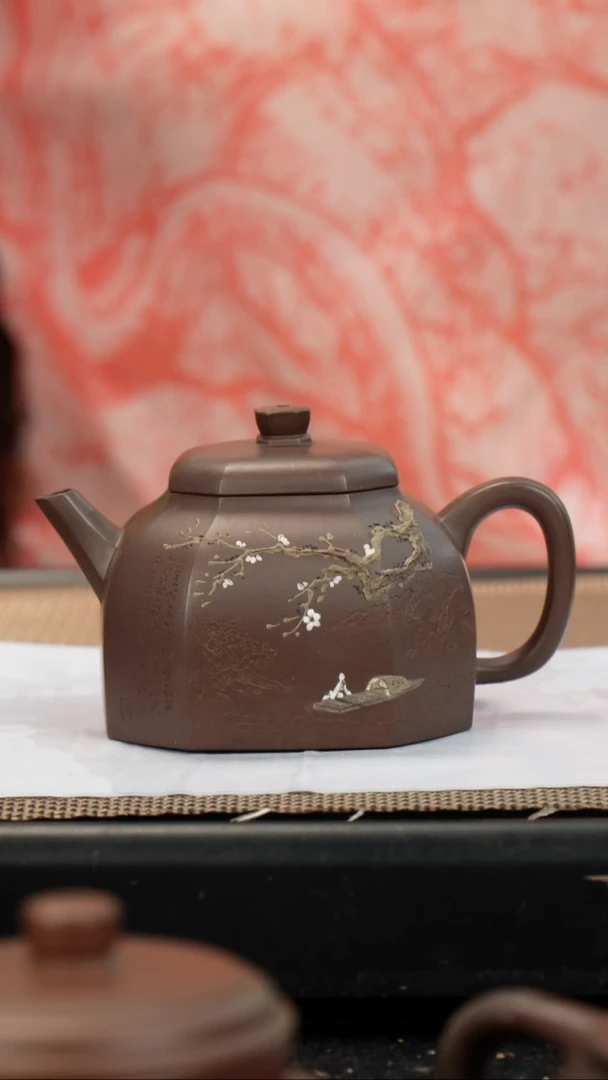 茶壶紫砂超*超老紫泥八方抽角160