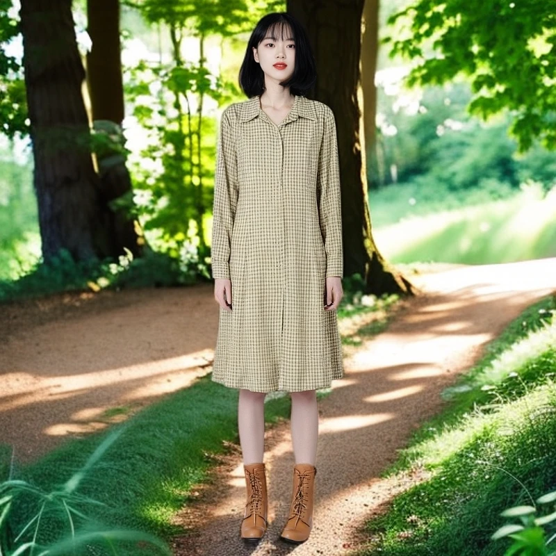 【专柜C捡漏F-7】女装KNSLC春游出行衣服-连衣裙4108格子大一码